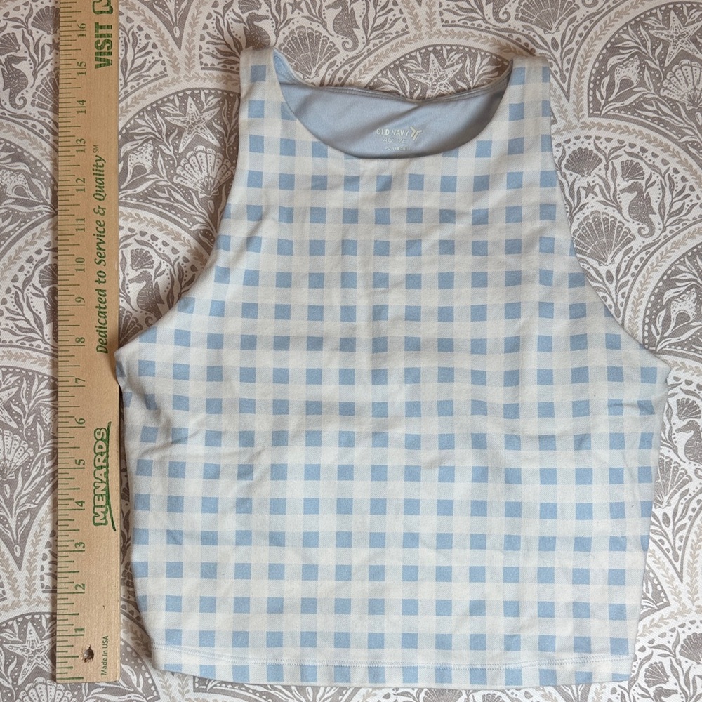 Blue and White Checkered Crop Top or Sports Bra size small